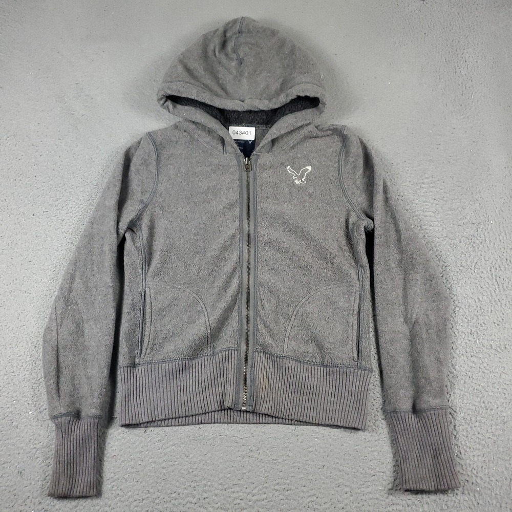 American Eagle Womens Medium Gray Full Zip Hoodie Sweatshirt Sweater Logo